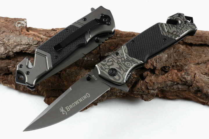 Browning F119 fast opening 5CR13MOV folding knife with grey Titanium handle UD605213 